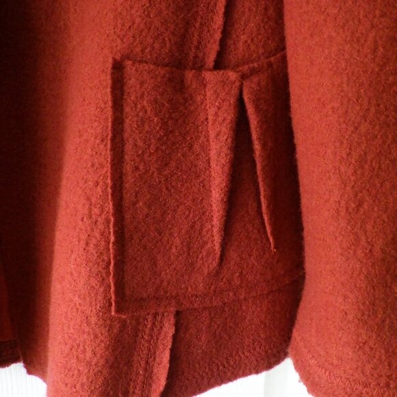 Vex Collection Women's 100% Wool Coat Orange Lined Pockets Button Closure Pleats - Picture 5 of 11